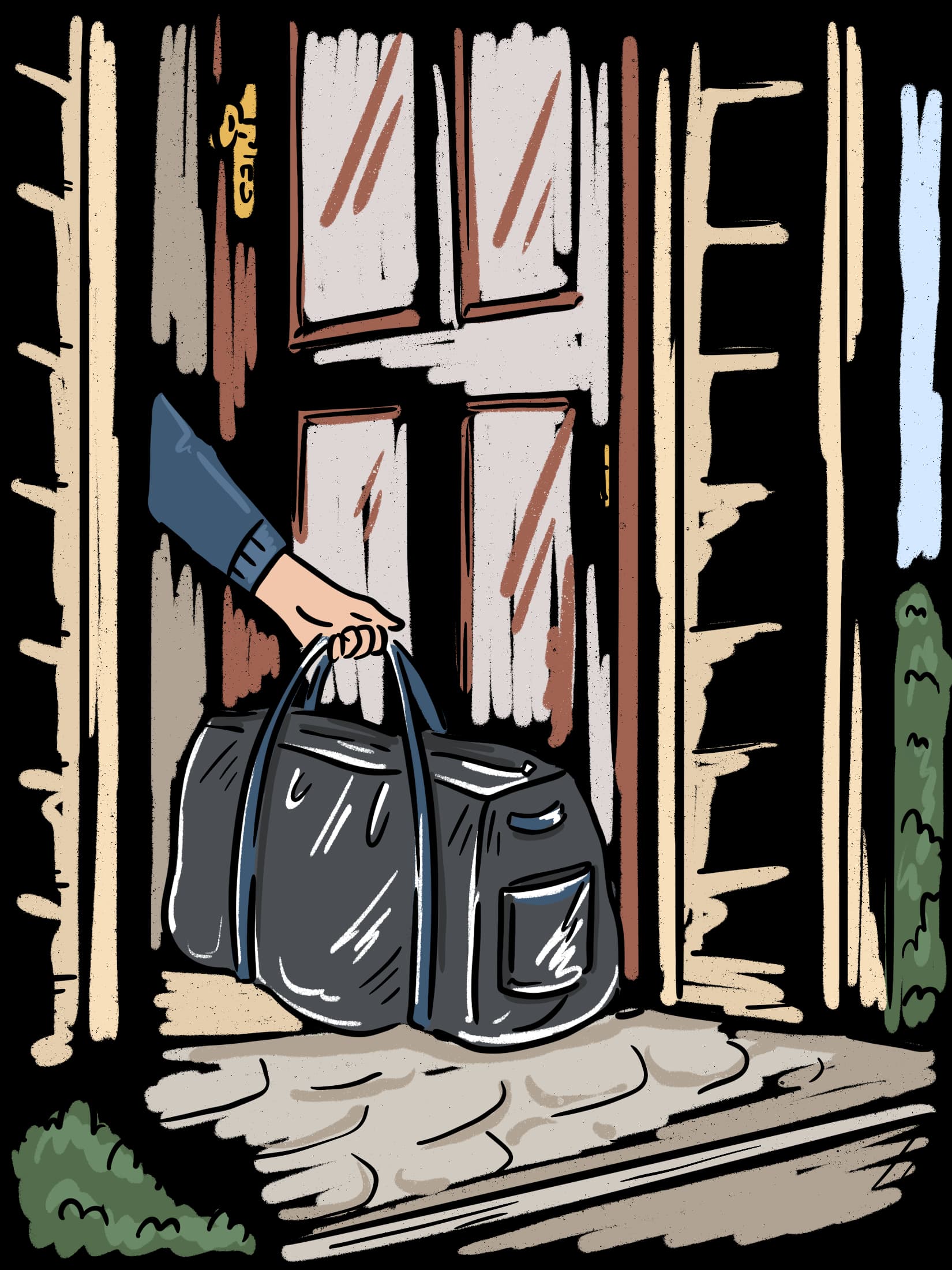 Laundry Customer leaving laundry outside for pickup.